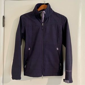 Coat with weather resistant poly/spandex outer, size small in eggplant color.